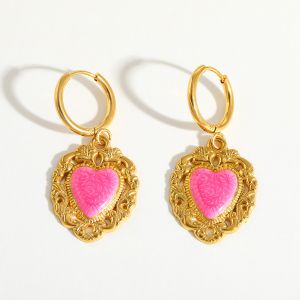 Stainless Steel Gold-Plated Heart Shaped Rose Statement Earrings