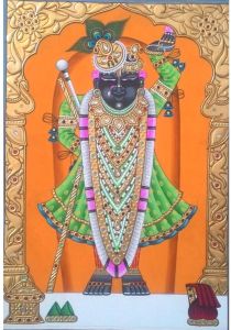 Gold Leaf Shrinathji Painting with Orange Background