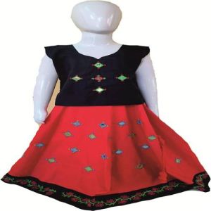 Kesula Cotton Lehenga Choli Set for Kids, Color : Red, Black