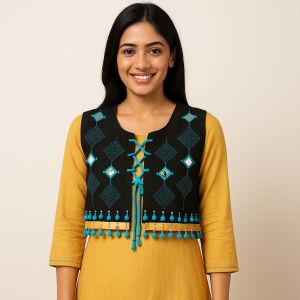 Cotton Embroidered Women over Coat XL, Collar Type : Boat/round