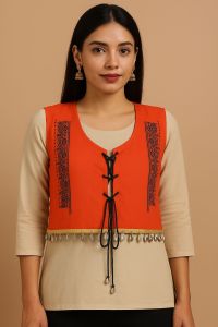 Kesula Womens Cotton Jackets, Color : Orange XXL Embroidery