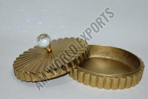Golden Fluted Jewelry Box with Crystal Knob