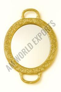 Aluminium Golden Ornate Circular Tray for Home Decor