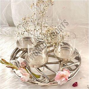 Aluminum Modern Silver Centerpiece with Glass Vases for Table Decor