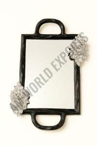 Aluminium Ornate Black and Silver Rectangular Tray for Home Decor