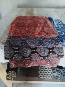 Silk Ajrakh Printed Fabric, Color : Black