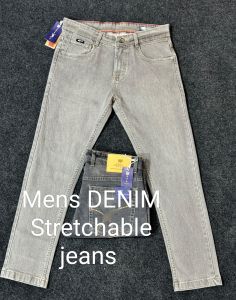 Mens Grey Faded Stretchable Denim Jeans
