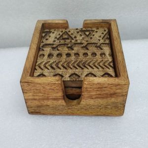 Decorative Wood Tableware Tribal Carving Coaster Set