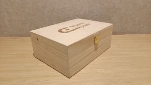 Flat Lid Wooden Box with Organic Text & Golden Latch