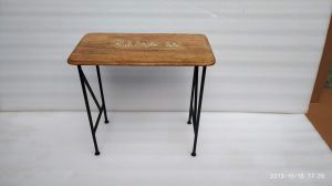 Wooden Metal Engraved Accent Table