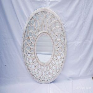 Oval Petal Weave Frame White Wooden Mirror