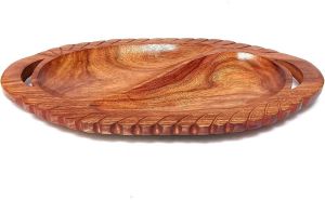 Oval Wooden Carved Handle Serving Tray
