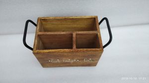 Rectangular 3-Slot Metal Handle Quote Wooden Organizer