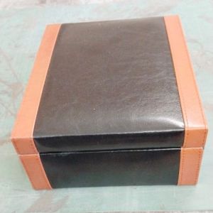 Rectangular Black Center Leather Finish Box with Brown Edges