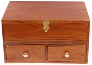 Rectangular Dual-Drawer Polished Wooden Box with Latch