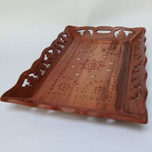 Rectangular Inlay Base Wavy Side Carved Wooden Tray