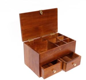 Rectangular Multi Compartment Wooden Box with Velvet & Drawers