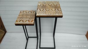Rectangular Wooden & Metal Nesting Side Table