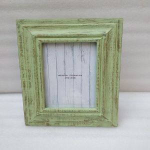 Rectangular Wooden Carved Distressed Green Photo Frame