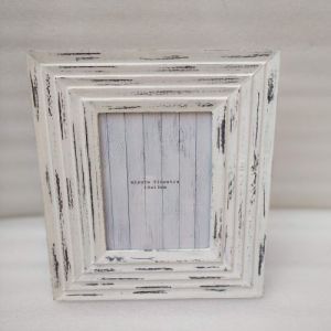 Rectangular Wooden Carved Distressed White Photo Frame