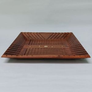 Square Carved Accent Inlay Wooden Tray