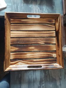 Square Slatted Server Oval Handle Wooden Tray