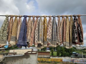 Golden Silk Border Hand Block Bagru Print Beach Sarongs
