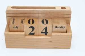 Polished Plain Wooden Pen Holder Calendar Antique All