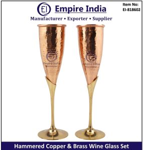 Polished Hammered Copper Brass Wine Glass Set