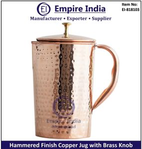 Hammered Finish Copper Jug With Brass Knob, Premium Ayurvedic Water Server, Empire India Moradabad