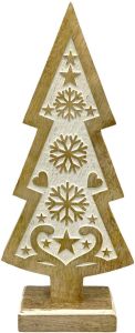 Carved Wood Christmas Tree with Snowflakes & Hearts