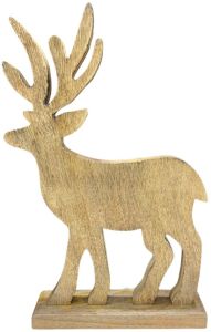 Carved Wood Deer Sculpture with Raised Antlers