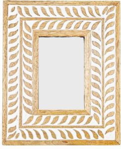 Carved Wood Photo Frame with White Leaf Border