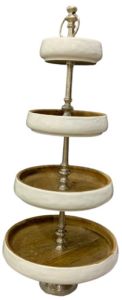 Ceramic Rim Wooden Tiered Tray Stand Cake Stand