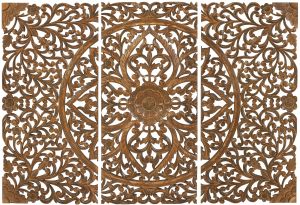 Decorative Sheesham Triple Floral Carved Accent Wall Panel