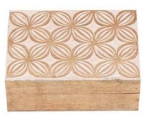 Geometric Quatrefoil Carved Teak Wood Storage Box