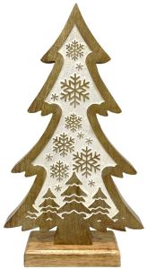 Layered Wood Tree Ornament with White Cutouts