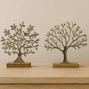 Metallic Tree Sculpture Duo with Dense & Sparse Branching
