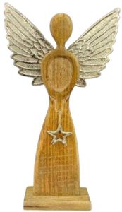 Minimalist Wood Angel Figurine with Star Embellishment