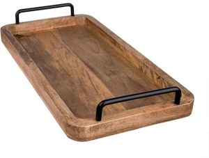 Modern Wooden Serving Tray with Metal Handles