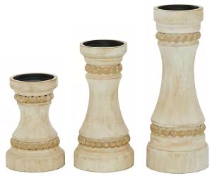 Rustic Beaded Mango Wood Pillar Candle Stands