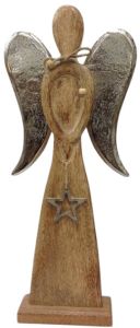 Rustic Wood Angel Figurine with Heart & Star Charms