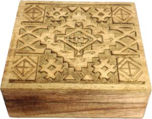 Tribal Wood Geometric Carved Keepsake Box