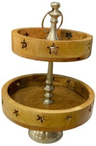 Wooden & Metal Two Tier Serving Tray