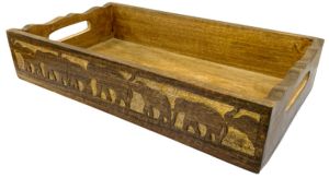 Wooden Hand Carved Elephant Design Serving Tray