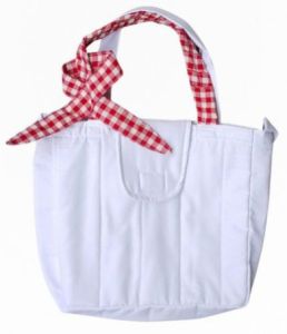 White Cotton Canvas Sling Bag with Red Gingham Bow