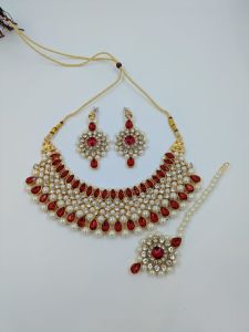Elegant Red Kundan & Pearl Bridal Choker Set
