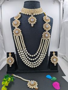 Grand Floral Kundan & Pearl Long Bridal Necklace Set