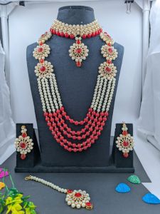 Grand Ruby & Pearl Bridal Necklace Set