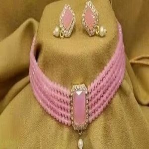 Stylish Pink Crystal & Pearl Choker Set